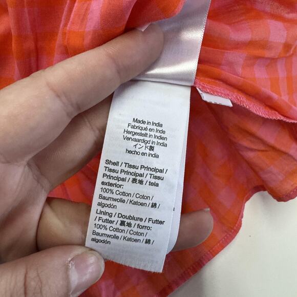 J.Crew Shirt Womens XS Pink Orange Gingham Wrap Ruffle Tie Waist Peplum AW940 - Picture 7 of 10